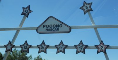 Pocono Raceway sign at the entrance to the raceway